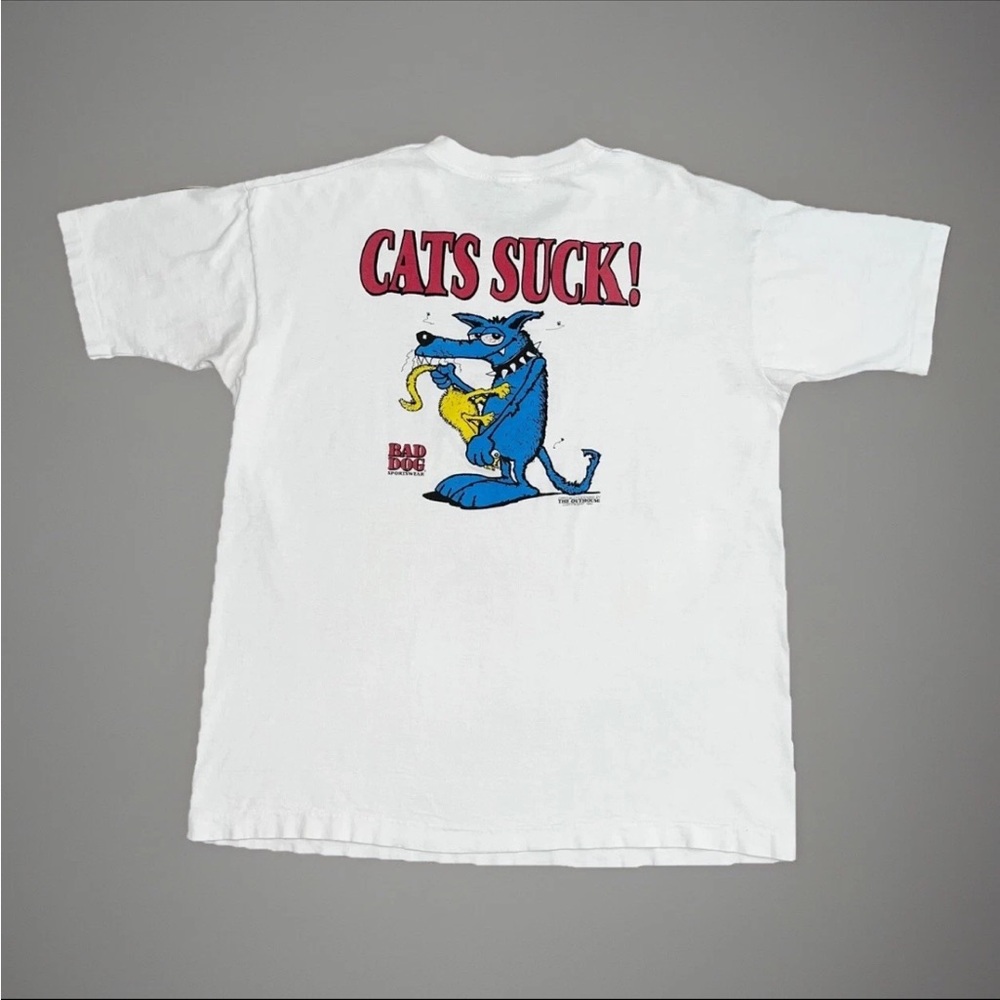 Vintage Bad Dog Sportswear Mens White Cats Suck Graphic Print T-Shirt Size XL